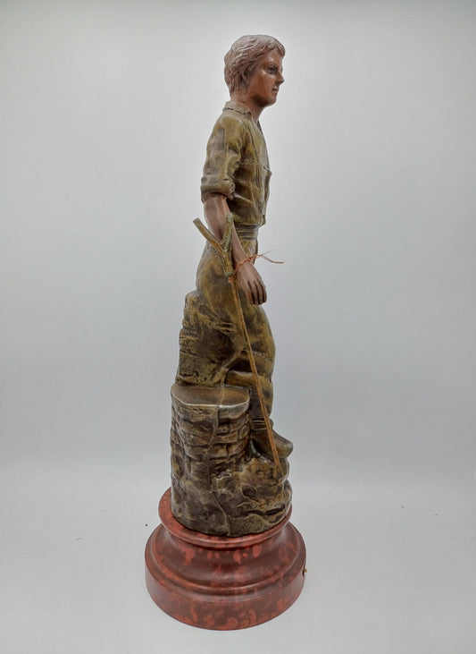 Statue en Régule sur Socle en Bois – "La Fermière" - Vintage AR CONCEPT