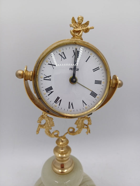 Horloge - Réveil Ritz dorée Sur Socle en Onyx – Mouvement Mécanique AR CONCEPT