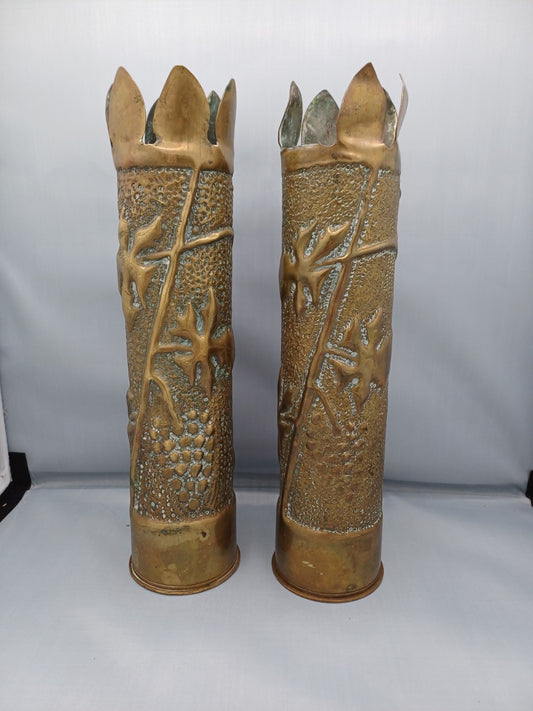 Paire d’obus en laiton - Première Guerre mondiale - Souvenir d’Alsace 1918