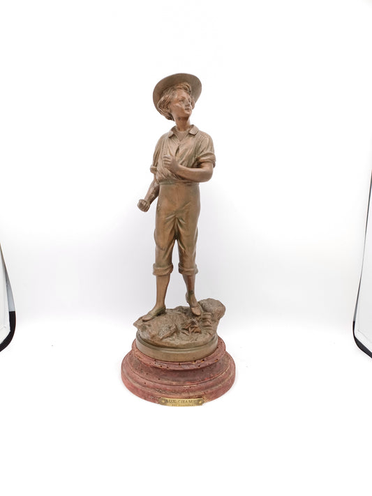 Statue en Régule Vintage - "Aux Champs" par Rousseau - Signé Rousseau AR CONCEPT
