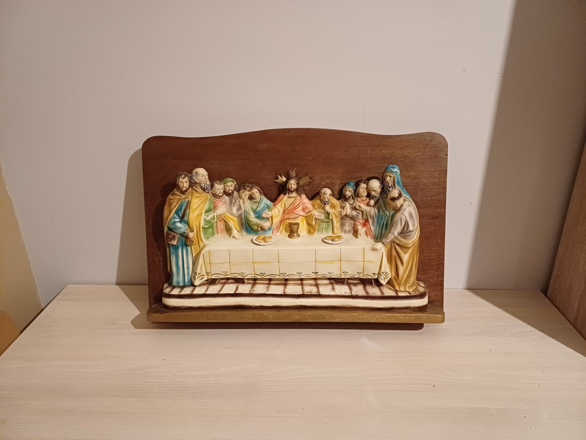 Sculpture religieuse "La Cène" – Jésus Christ – Plâtre sur support bois – 60 cm AR CONCEPT