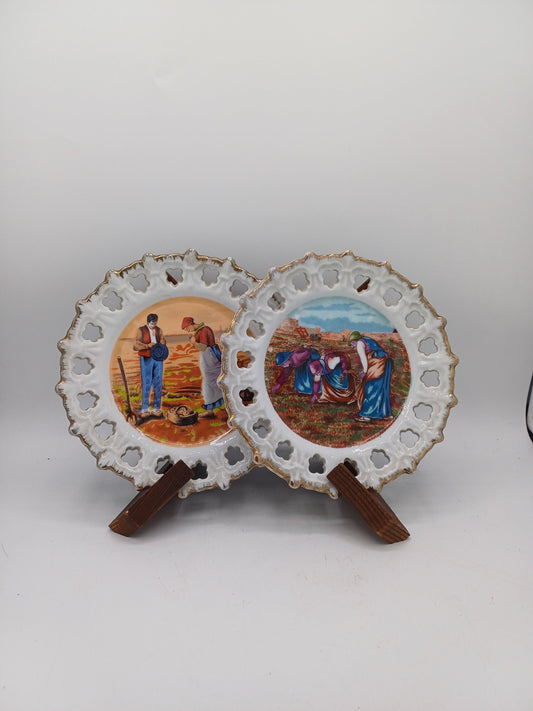 Lot de 2 Assiettes Décoratives en Porcelaine - Blanc, Effet Doré avec images AR CONCEPT