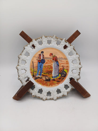 Lot de 2 Assiettes Décoratives en Porcelaine - Blanc, Effet Doré avec images AR CONCEPT