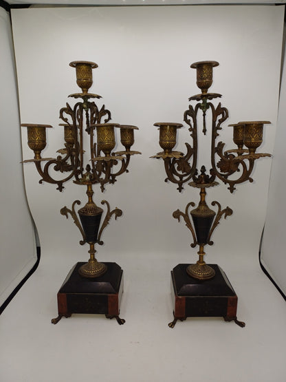 Paire de chandeliers dorés et noirs – 5 branches – Déco - Vintage