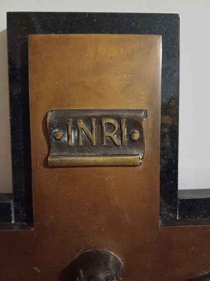 Grand Crucifix en Bronze sur socle en Marbre - Bronze Véritable - 70,5cm x 40cm AR CONCEPT