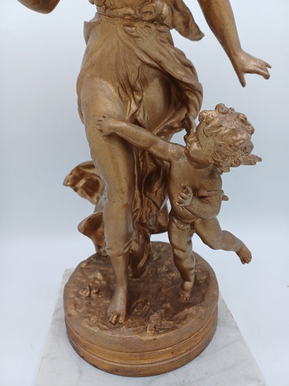 Statue en régule doré – “La Femme et l’Ange” - Vintage - Déco