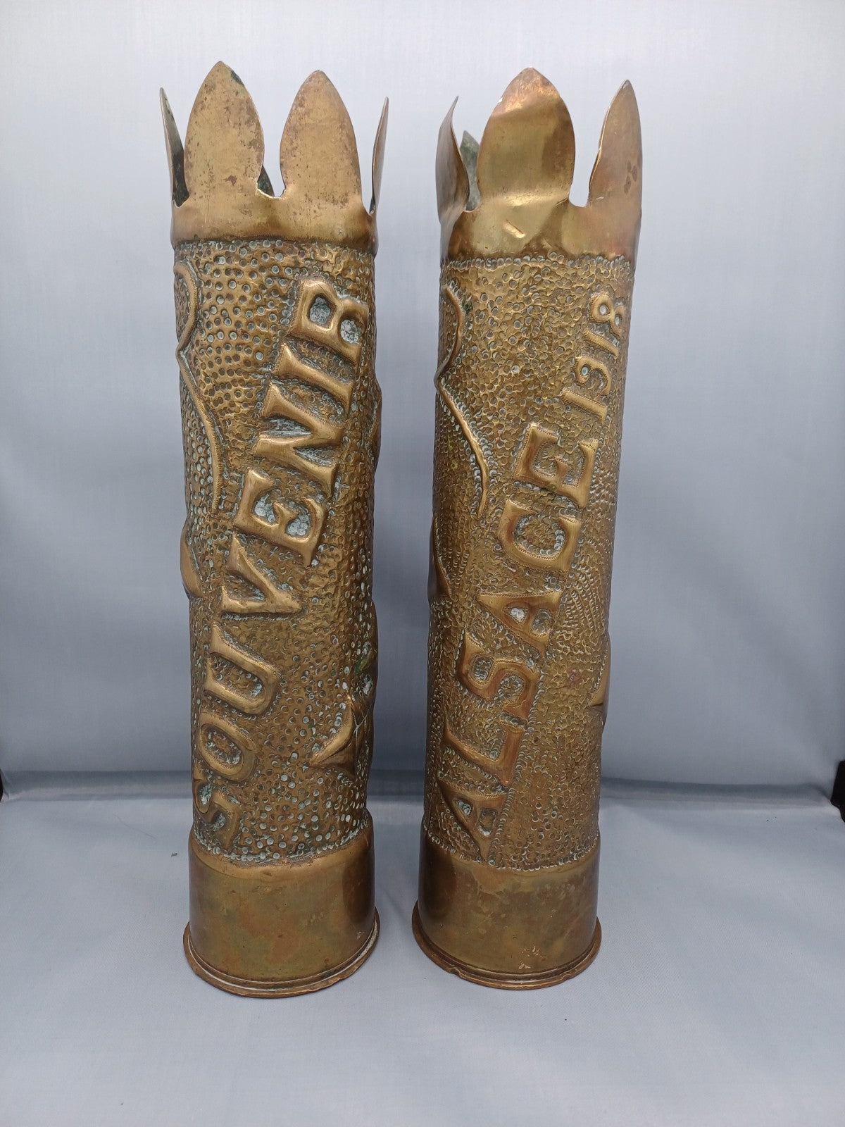 Paire d’obus en laiton - Première Guerre mondiale - Souvenir d’Alsace 1918