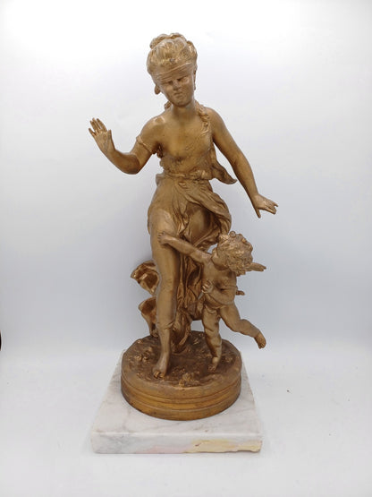 Statue en régule doré – “La Femme et l’Ange” - Vintage - Déco