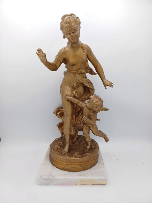 Statue en régule doré – “La Femme et l’Ange” - Vintage - Déco