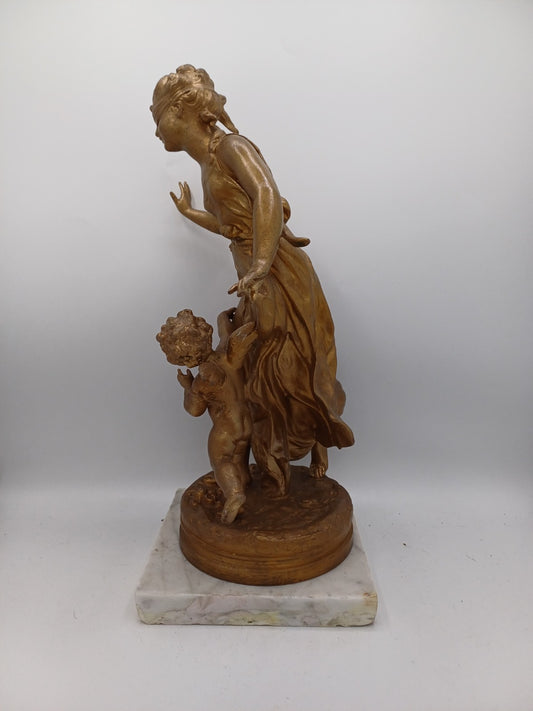 Statue en régule doré – “La Femme et l’Ange” - Vintage - Déco