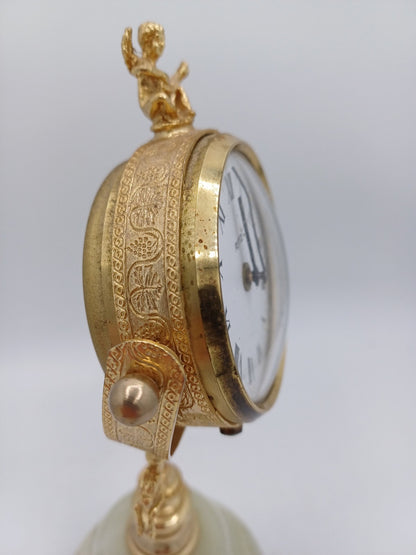 Horloge - Réveil Ritz dorée Sur Socle en Onyx – Mouvement Mécanique