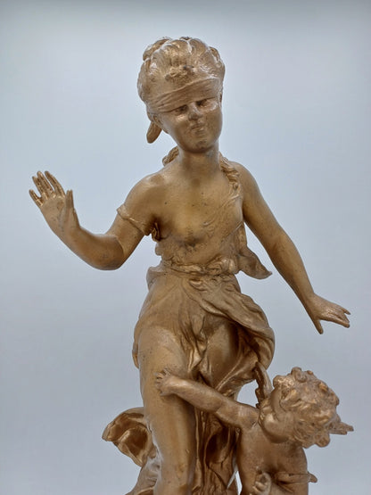 Statue en régule doré – “La Femme et l’Ange” - Vintage - Déco