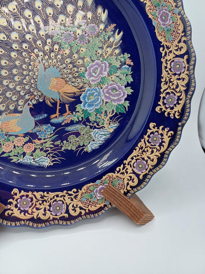 Grande Assiette en Porcelaine - Taous – Décor Floral & Paon, Artisanat Marocain AR CONCEPT