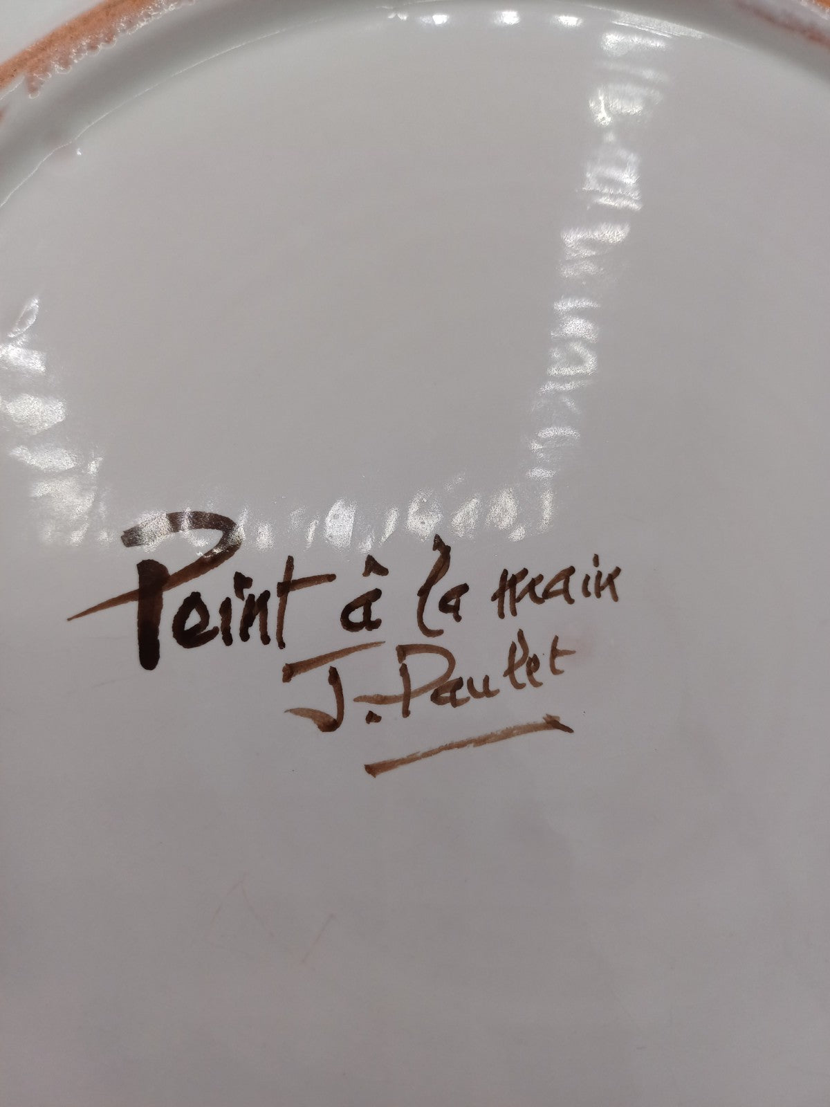 Plat en Terre Polie Peint à la Main – Signé Jean Paulet – XXème siècle AR CONCEPT