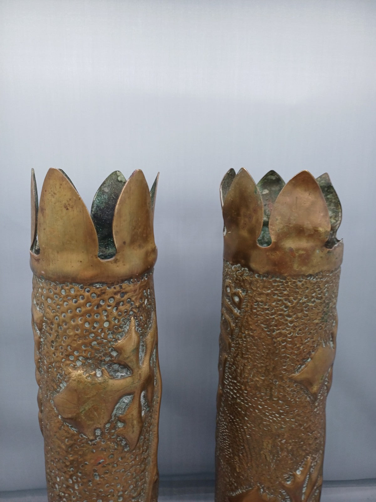 Paire d’obus en laiton - Première Guerre mondiale - Souvenir d’Alsace 1918