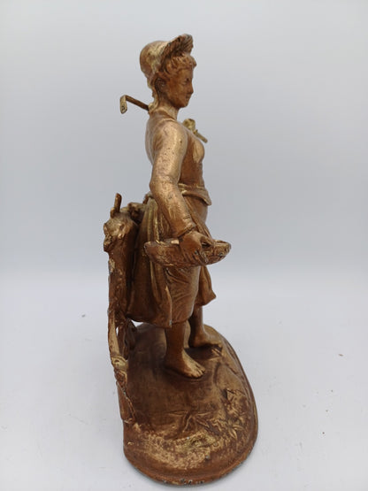Statuette en régule doré – La femme aux champs - Vintage - Déco