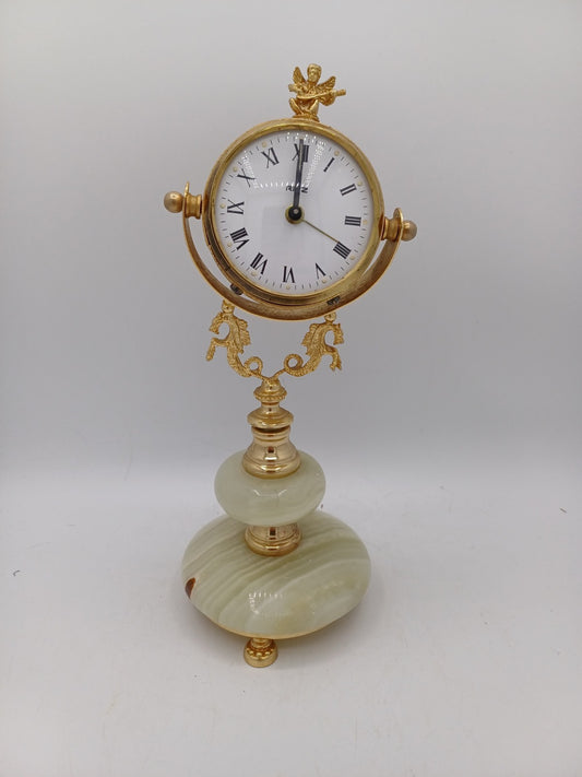 Horloge - Réveil Ritz dorée Sur Socle en Onyx – Mouvement Mécanique