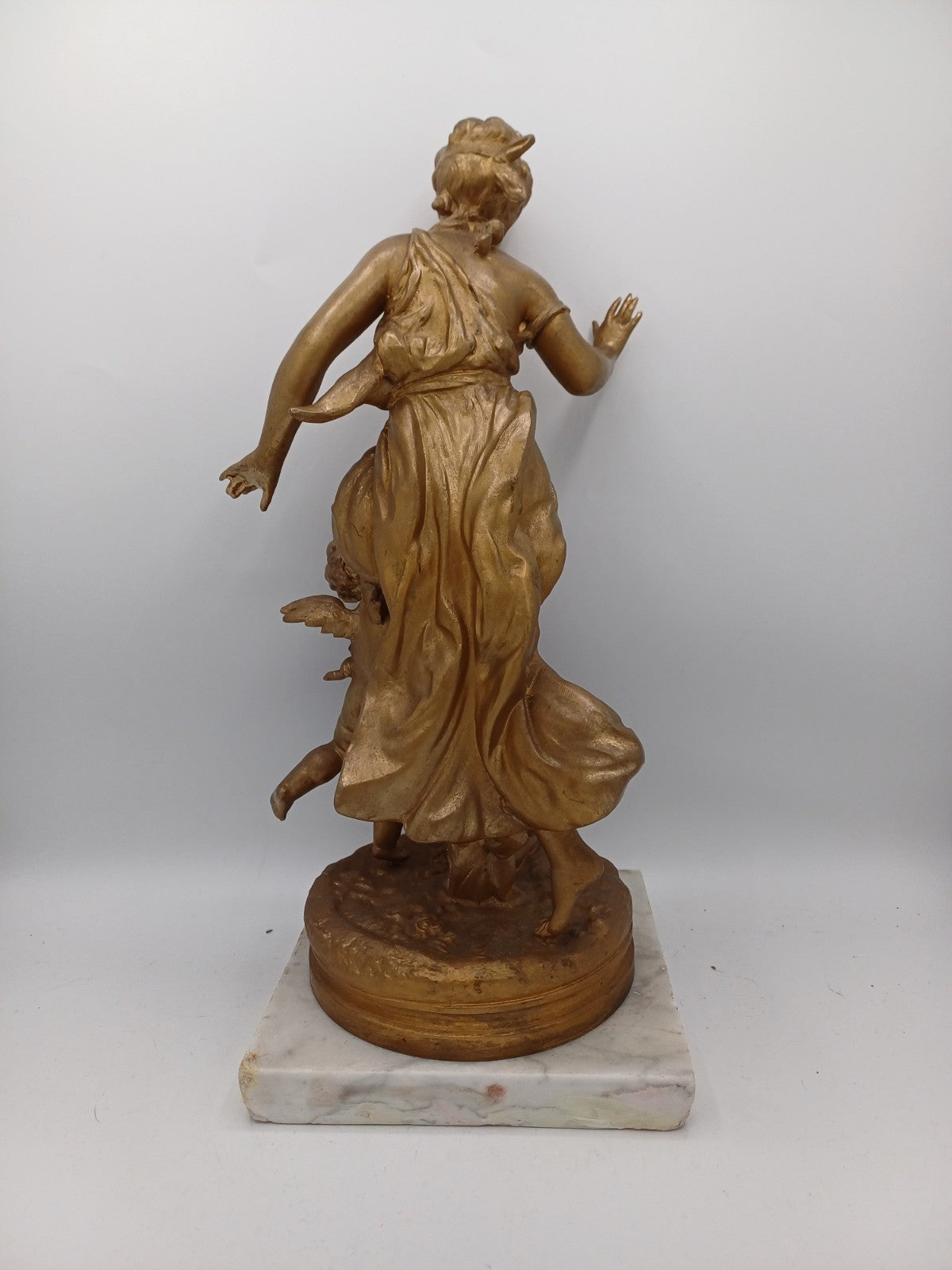 Statue en régule doré – “La Femme et l’Ange” - Vintage - Déco