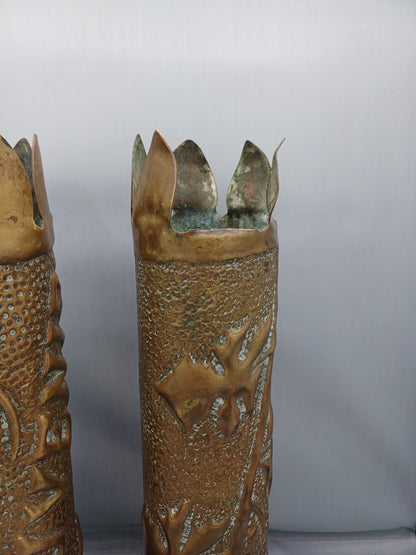 Paire d’obus en laiton - Première Guerre mondiale - Souvenir d’Alsace 1918