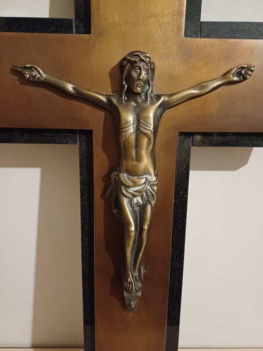 Grand Crucifix en Bronze sur socle en Marbre - Bronze Véritable - 70,5cm x 40cm AR CONCEPT