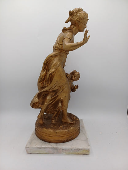 Statue en régule doré – “La Femme et l’Ange” - Vintage - Déco