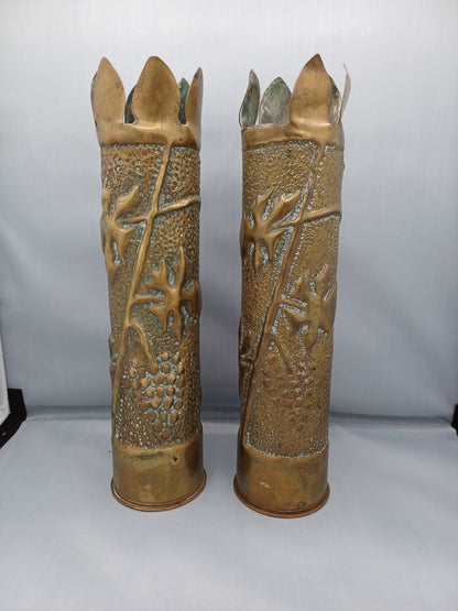 Paire d’obus en laiton - Première Guerre mondiale - Souvenir d’Alsace 1918