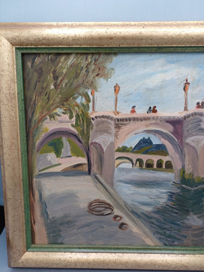 Tableau peinture à l’huile – Signé Dauget – “Le Pont Neuf et le Louvre” (1978)