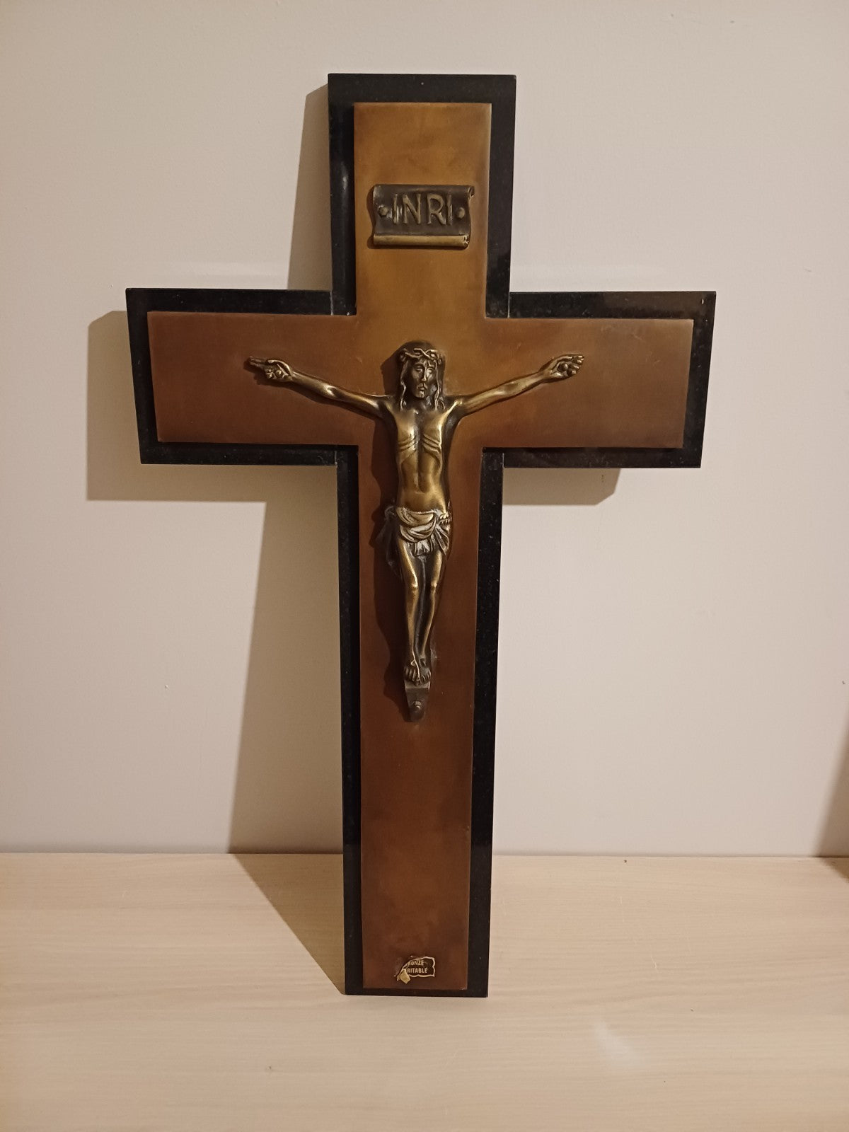 Grand Crucifix en Bronze sur socle en Marbre - Bronze Véritable - 70,5cm x 40cm AR CONCEPT