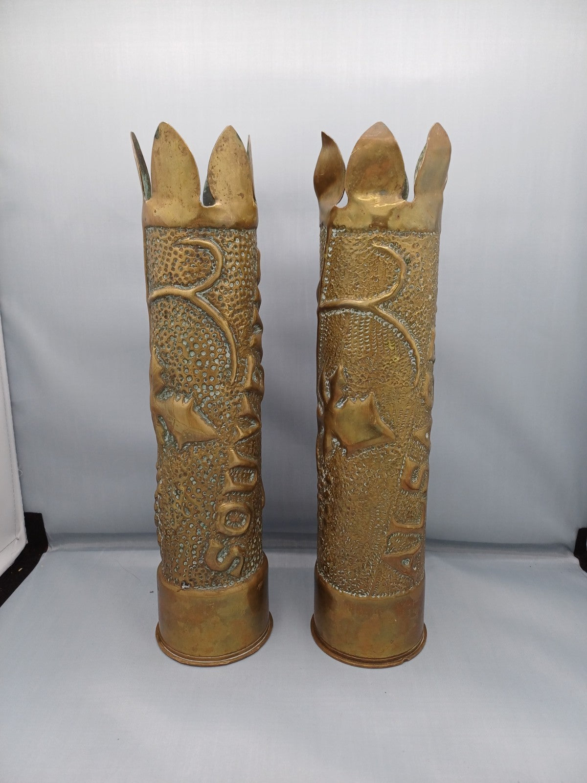 Paire d’obus en laiton - Première Guerre mondiale - Souvenir d’Alsace 1918